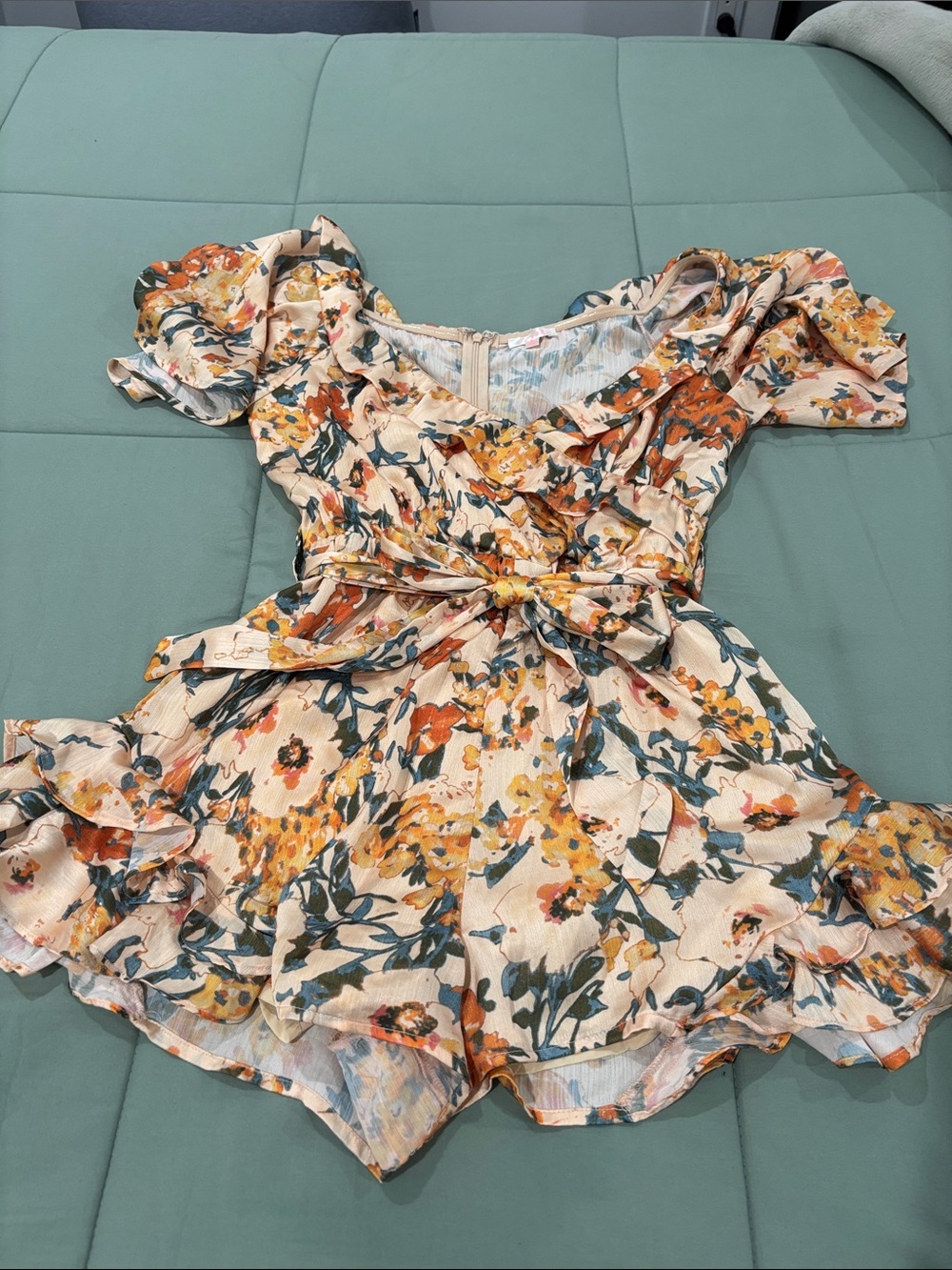 Floral Ruffle Romper in Cream and Yellow